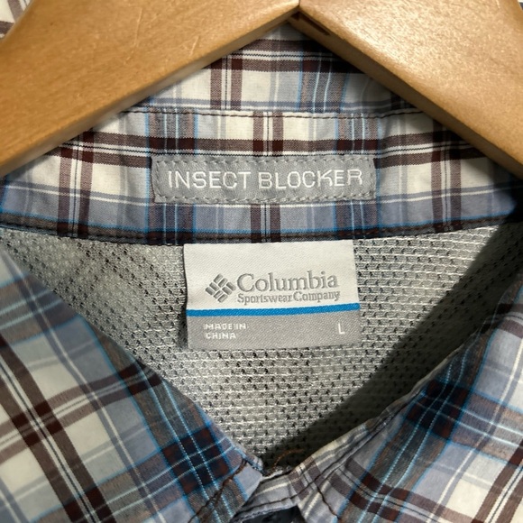 Columbia Men's Large Insect Repellent Plaid Button‎ Front Shirt Roll Tab Sleeve - Picture 8 of 16